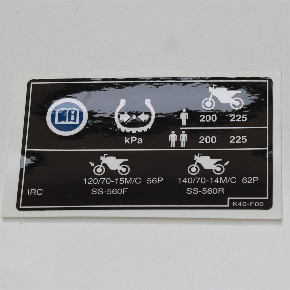 HONDA NSS125 Load Tyre Label Decal Graphic - 87505K40F00