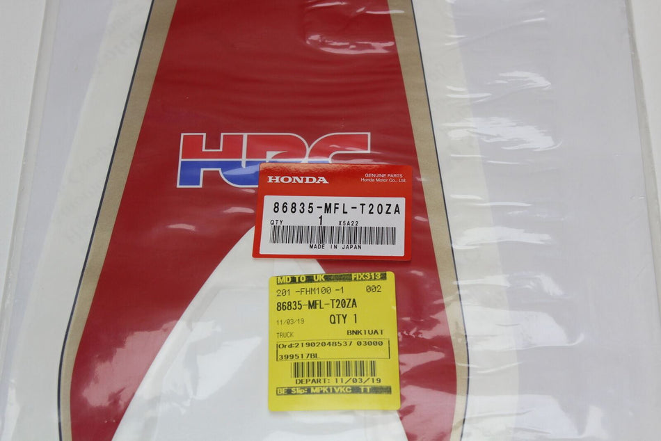 2011 HONDA CBR100RR FIREBLADE HRC Tank Decal Sticker # 86835-MFL-T20ZA