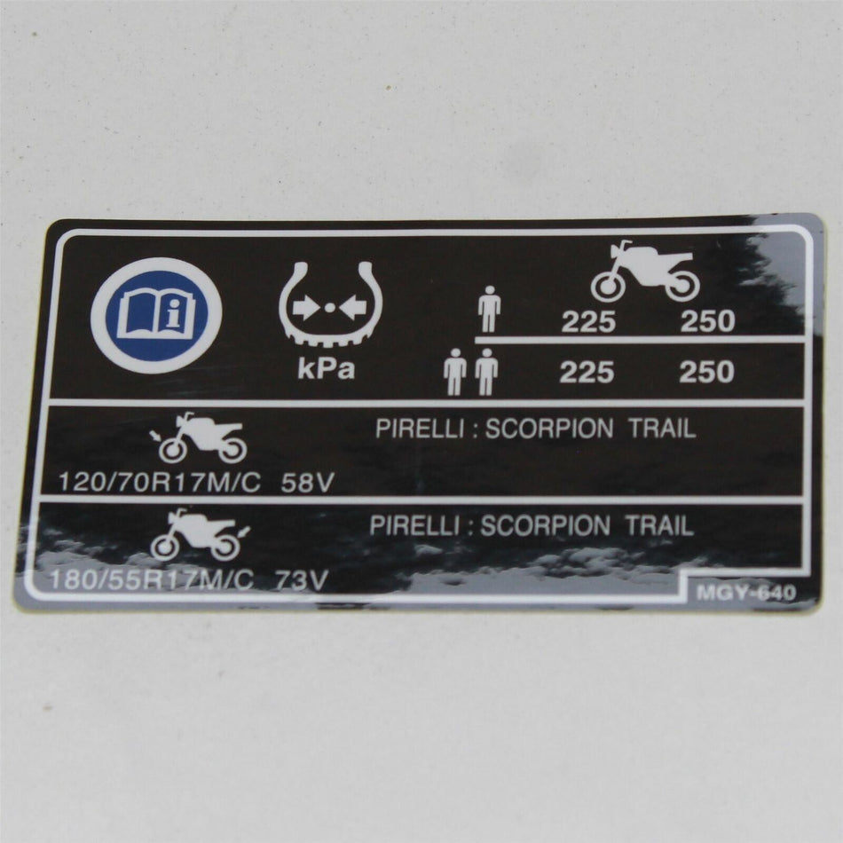 HONDA VFR800 CROSSRUNNER Tyre Label Decal Graphic - 87505MGY640